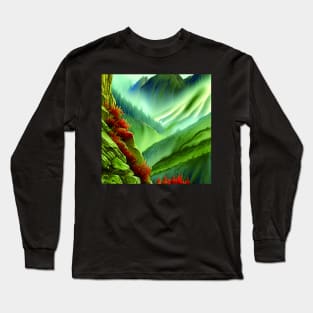 Digital Painting Of a Lush Wet Green Natural Mountains Long Sleeve T-Shirt